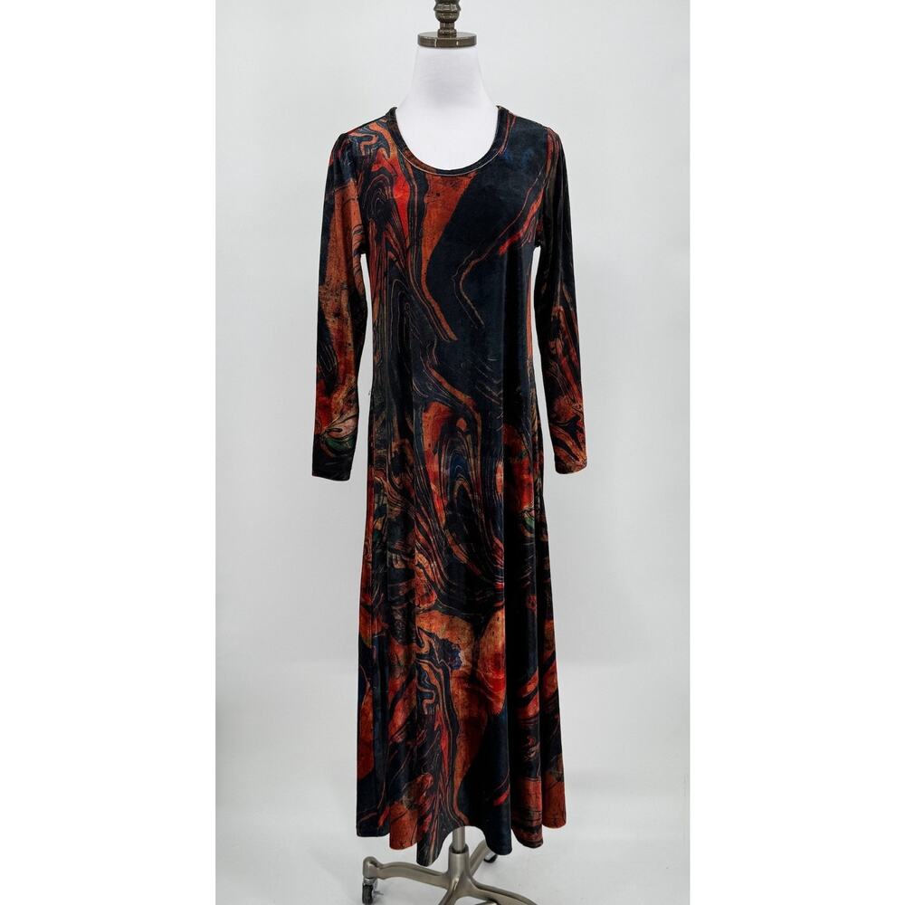 Soft Surroundings Rust Orange Abstract Velvet Stretch Santiago A Line Dress PM